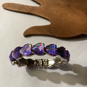 Faceted Purple Heart Spring-Action Cuff Bracelet; EUC